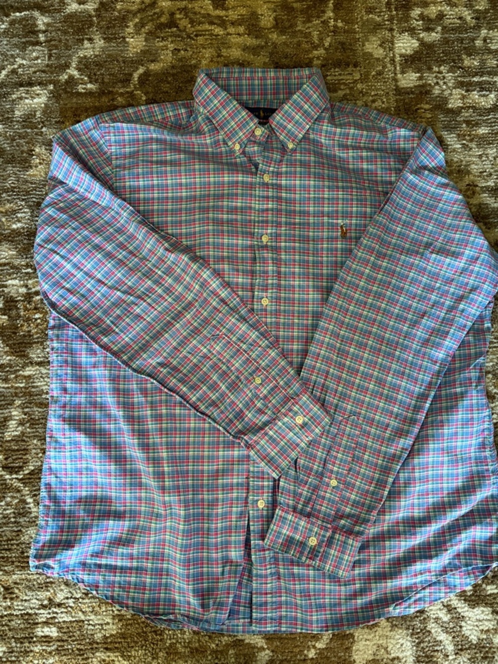 Ralph Lauren Blue Green and Pink Plaid Button-Down Shirt Classic Fit XXL